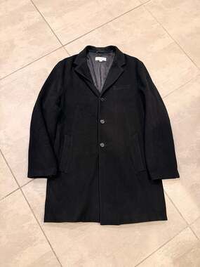 Calvin Klein Men's Black Wool-Blend Cashmere Epsom Overcoat Size L